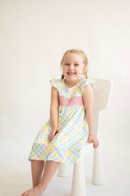 Pastel Plaid Flutter Dress