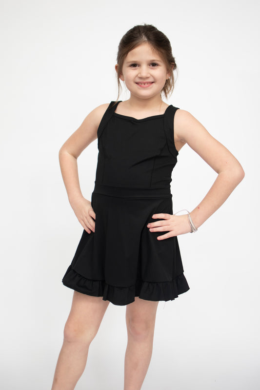 Black Active Sporty Ruffle Tennis Dress