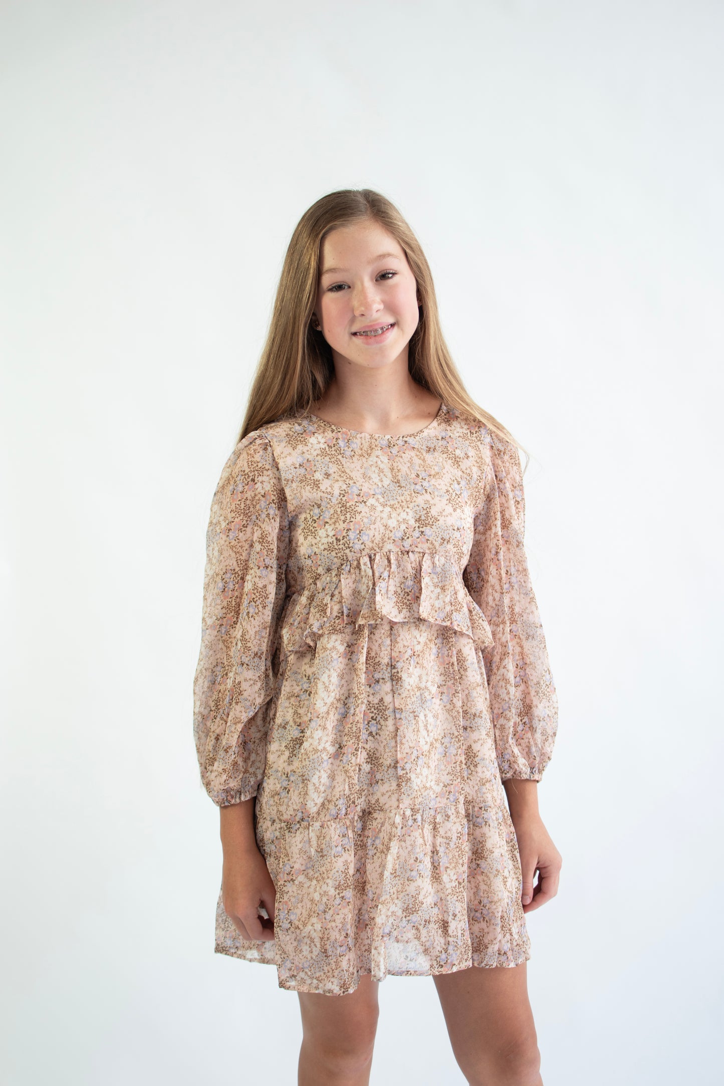 Tween Kids Girls Layered Hi Low Midi Dress (7-12)