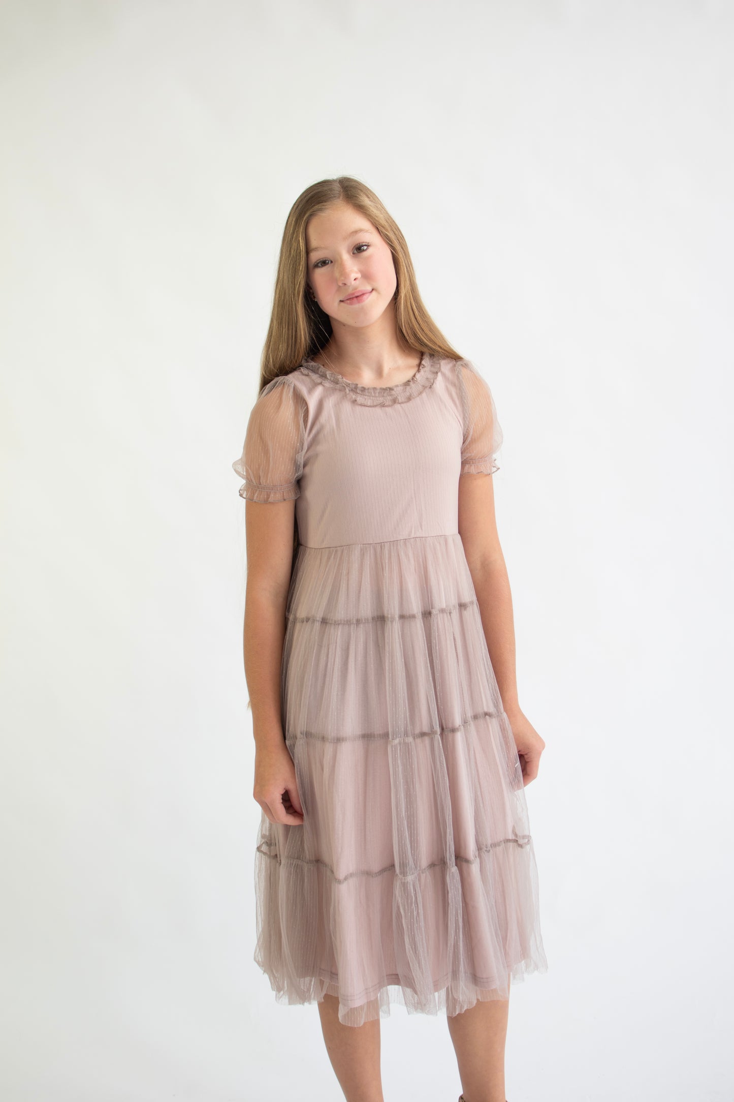 Tween Kids Girls Tiered Mesh Midi Dress