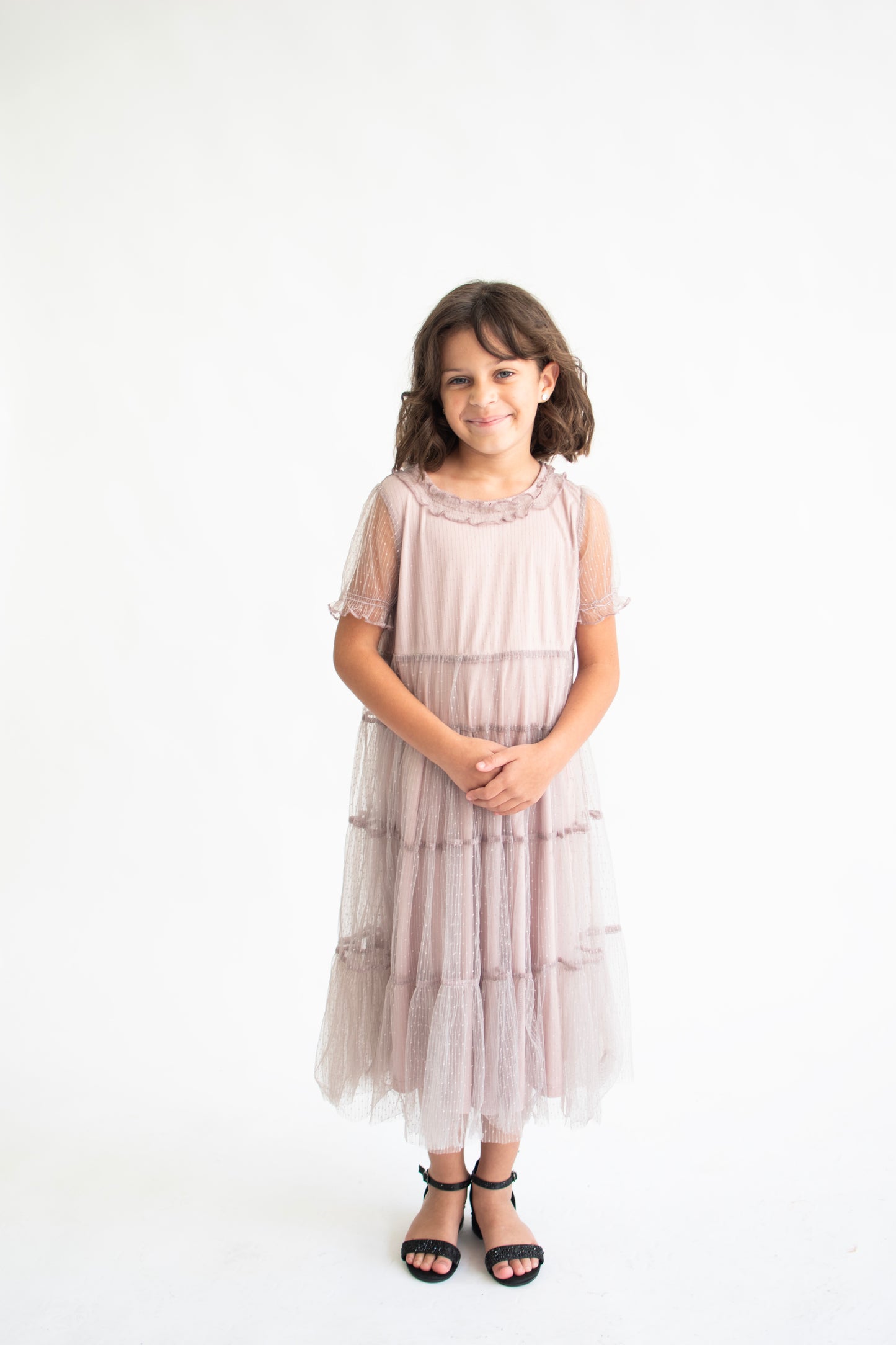 Tween Kids Girls Tiered Mesh Midi Dress