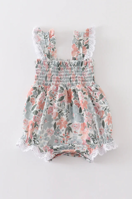 FLORAL PRINT SMOCKED GIRL BUBBLE