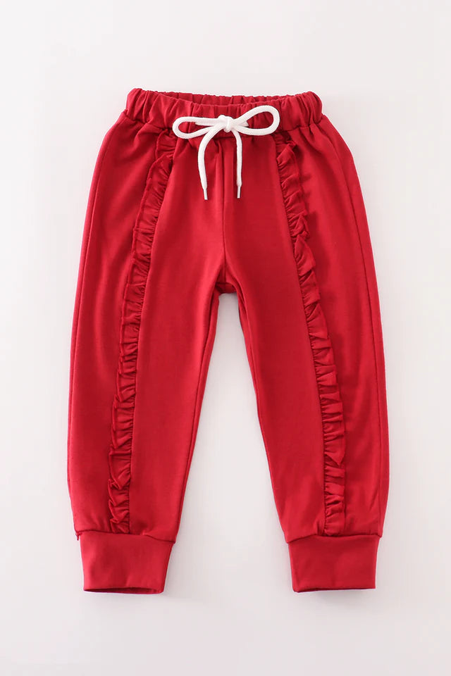 Maroon Red Ruffle Girl Sweatpants