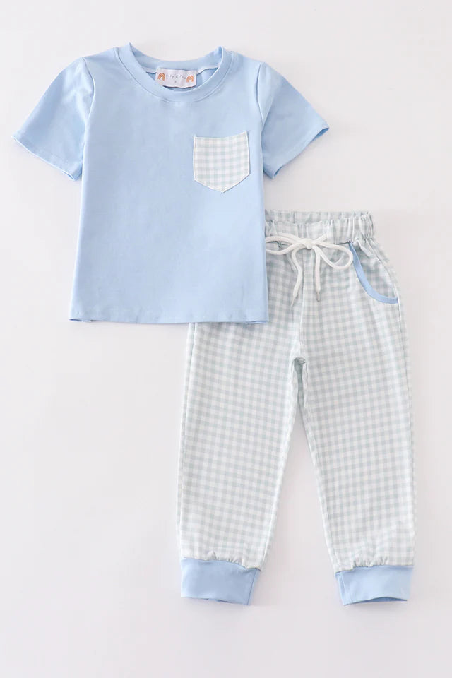 Blue Gingham Boy Pant Set