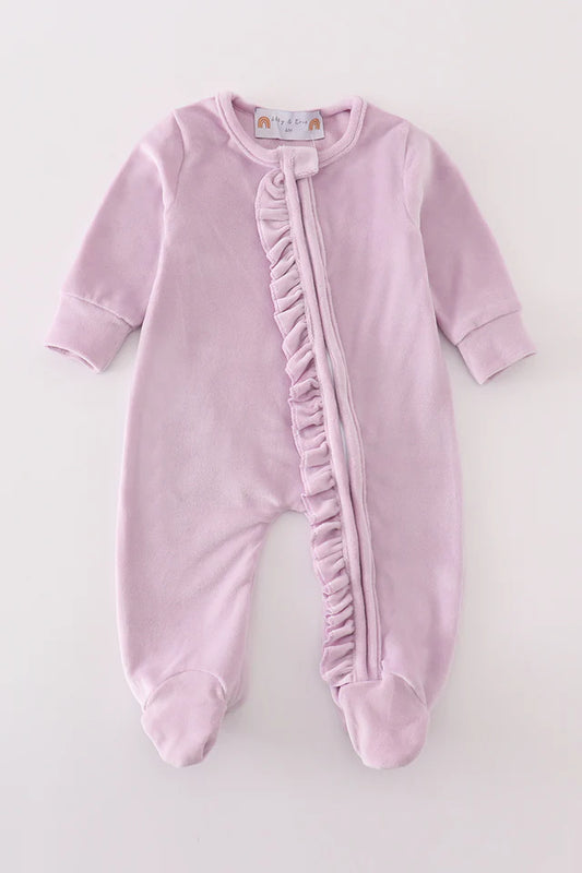 Lavender Dreamy Velvet Ruffle Romper