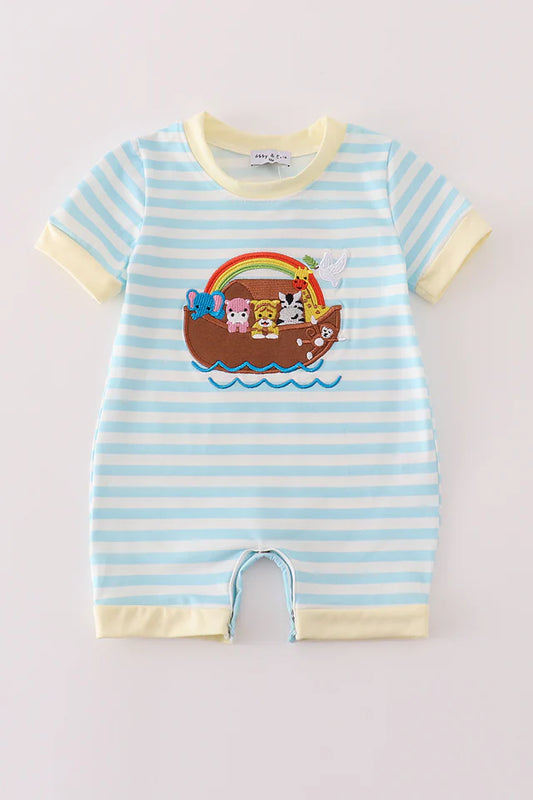 Blue Stripe Noah's Ark Romper