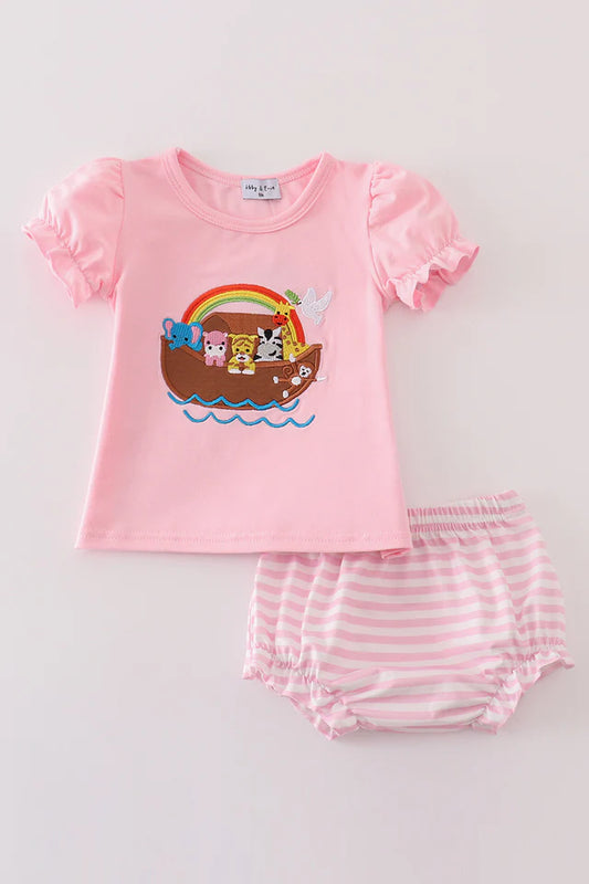 Pink Noah's Ark Applique Bloomer Set