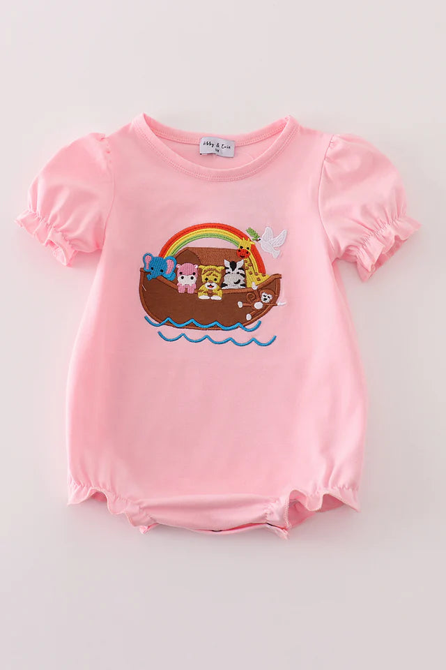 Pink Stripe Noah's Ark Romper