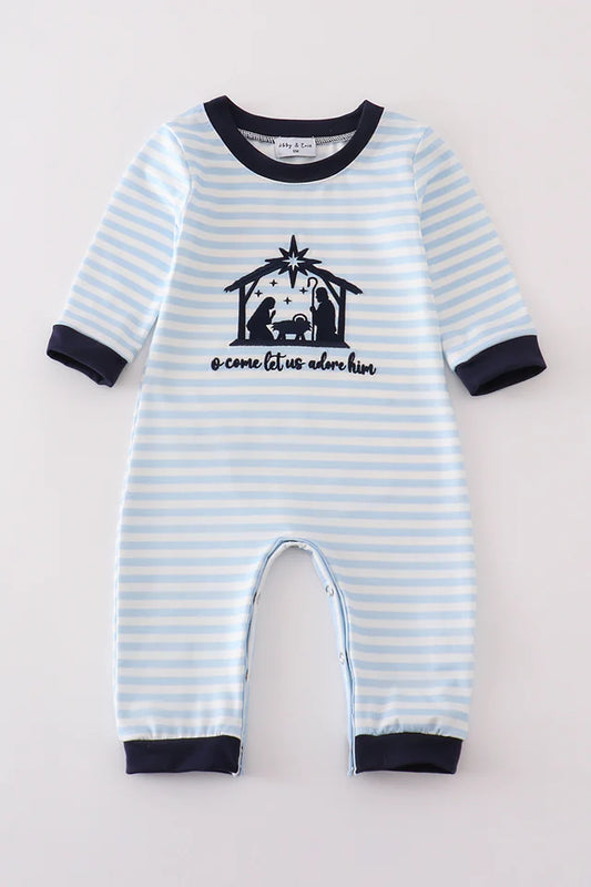 Oh come, Let Us Adore Him Navy Nativity Romper