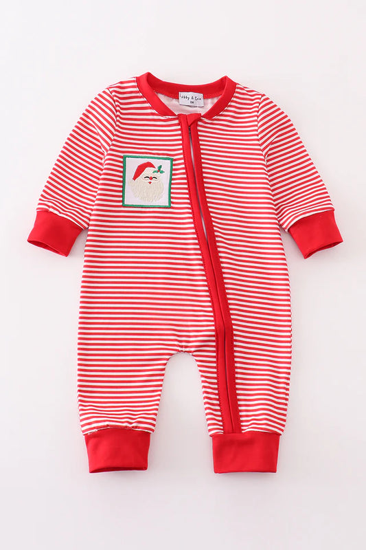 Red stripe christmas santa claus zipper boy romper