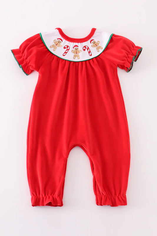 Sweet Holiday Gingerbread  Velvet Romper