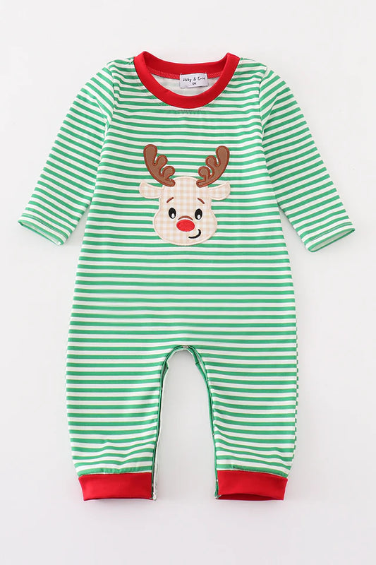 Jolly Stripes Reindeer Appliqué Boy Romper