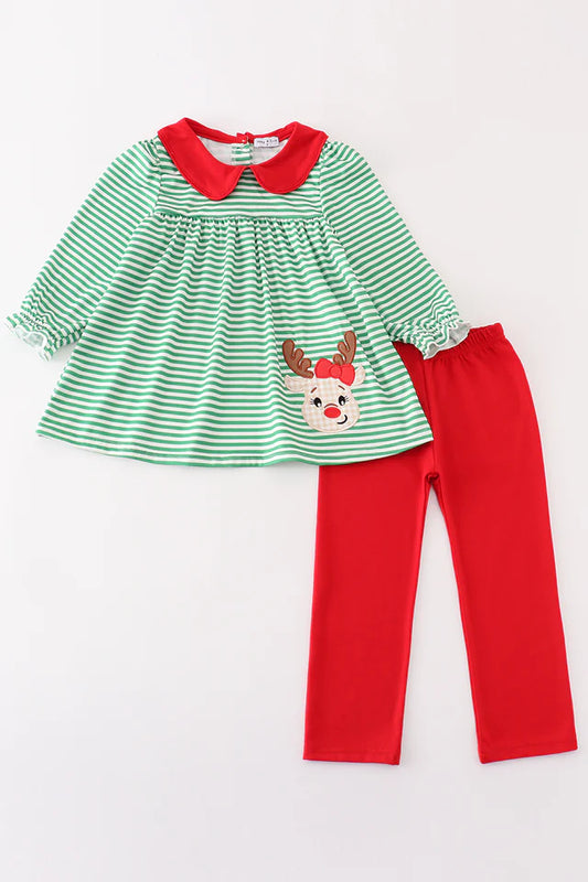 Jolly Stripes Reindeer Appliqué Girl Set