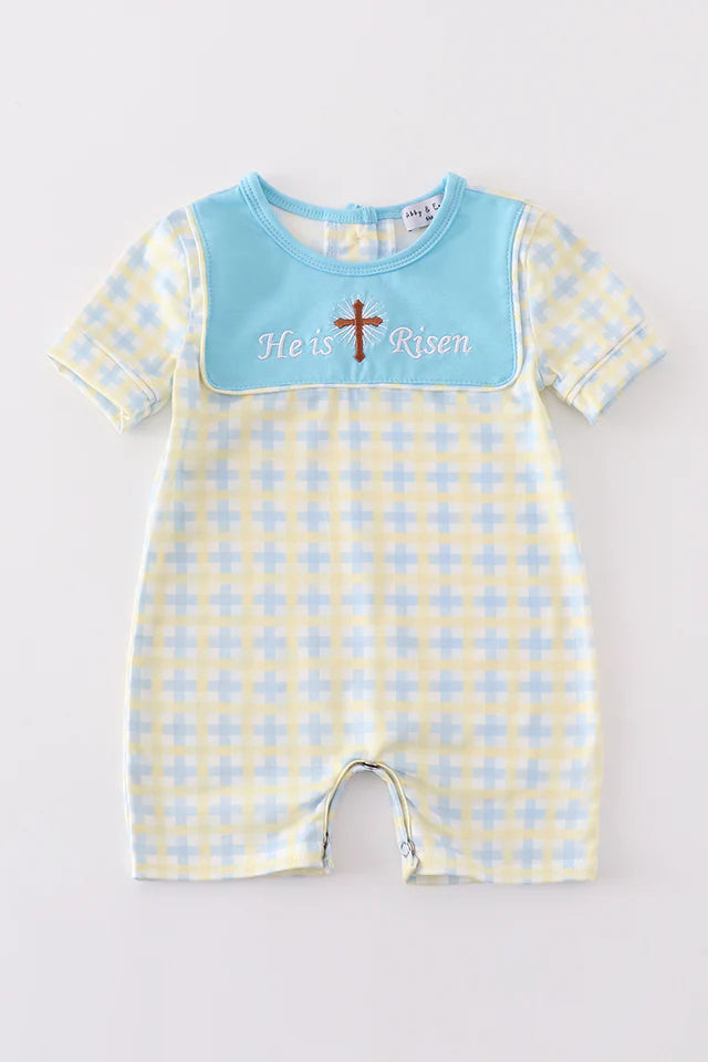 Yellow Plaid He is Risen Boy Romper