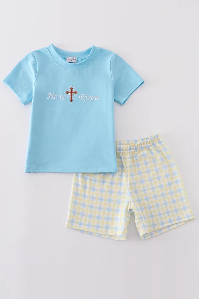 Yellow Plaid He is Risen Boy Set