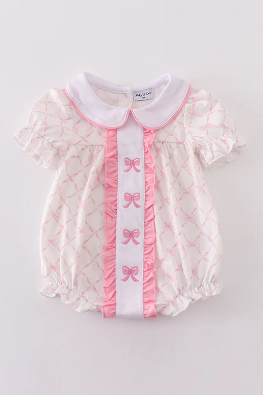 Pink Bow Embroidered Bubble Romper