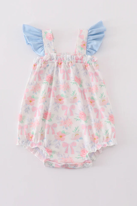 Floral Bow Print Bubble Romper