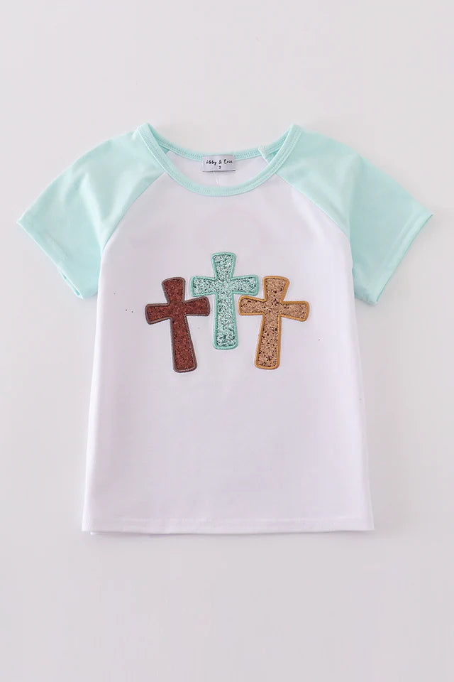 Cross He is Risen Glitter Top