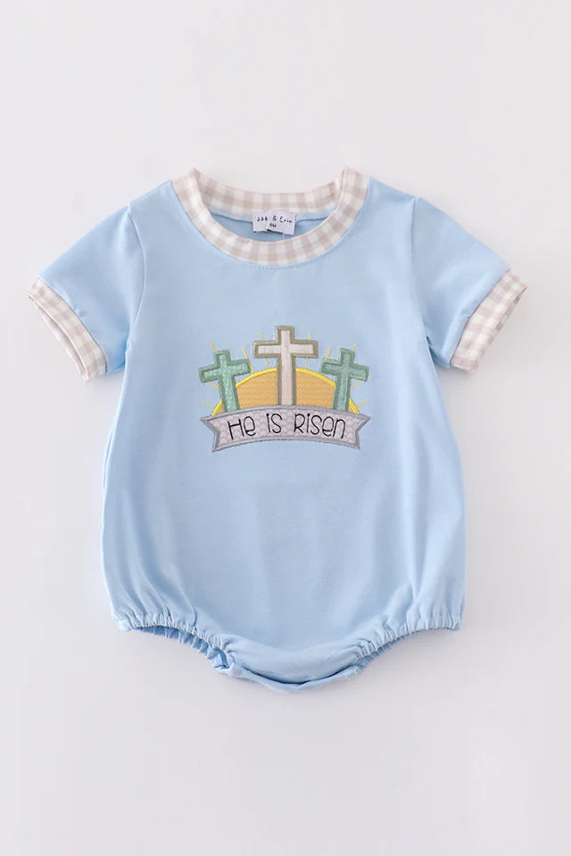 He is Risen Blue Applique Romper