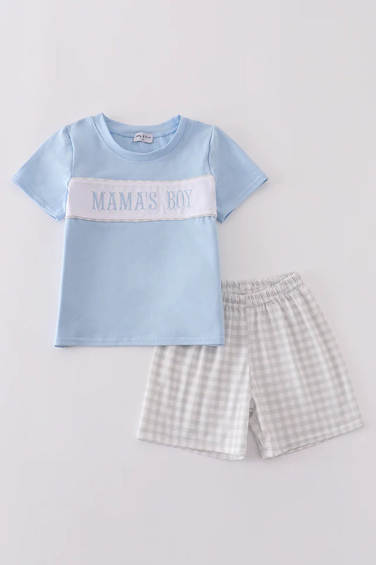 Blue Mama's Boy Gingham Short Set