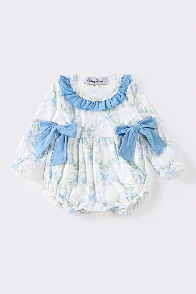 Blue bow floral print girl bubble