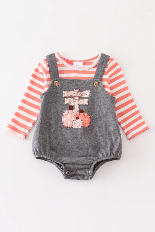 Grey pumpkin applique baby set