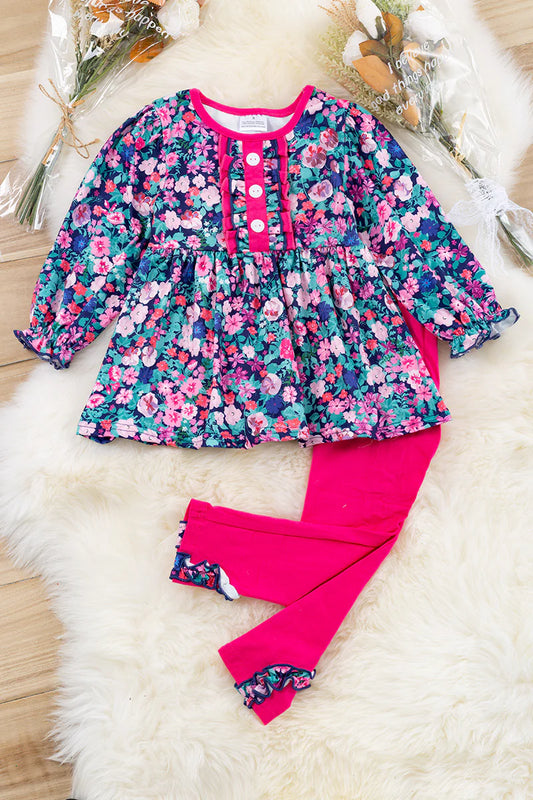Bright Pink Floral Tunic and Legging Set