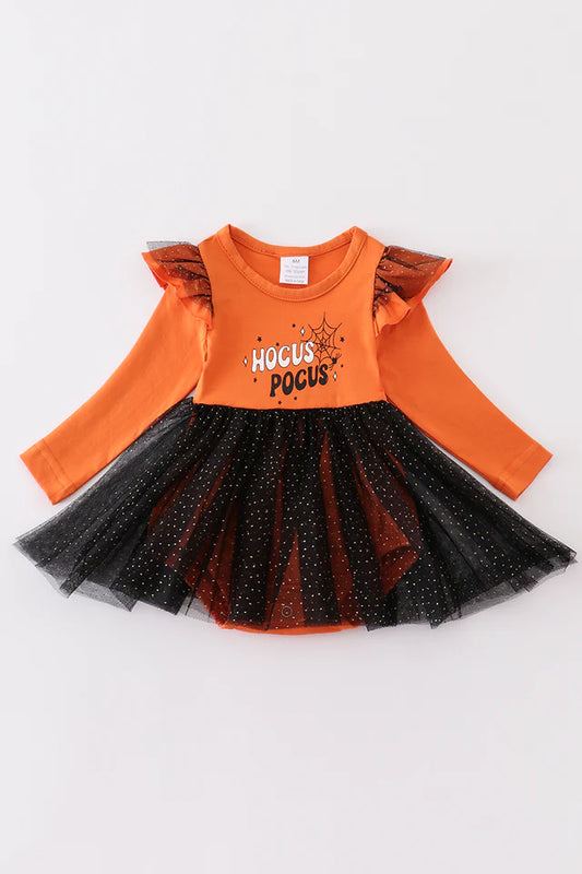 ORANGE "HOCUS POCUS" RUFFLE BABY ROMPER