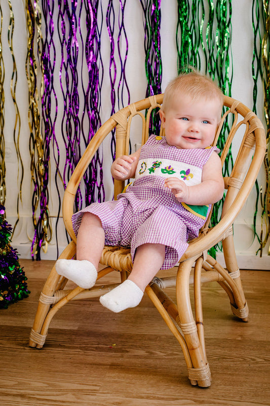 Mardi Gras Smocked  Boy Romper