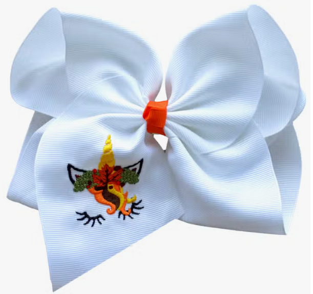 Fall Unicorn Embroidered Bow