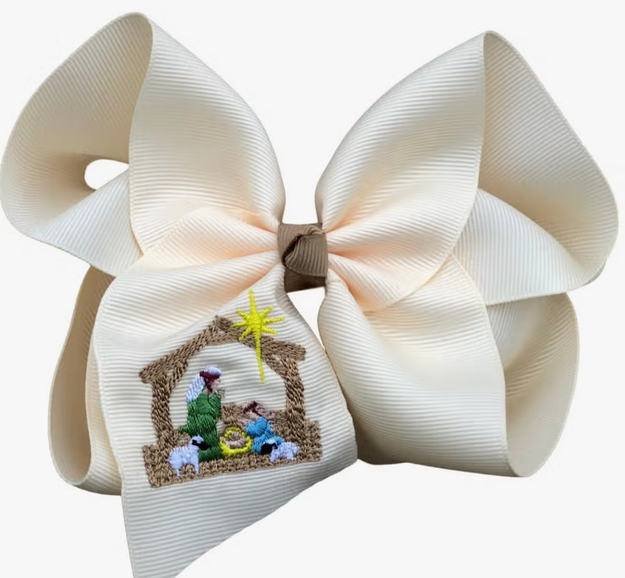 Nativity Embroidered Hair Bow