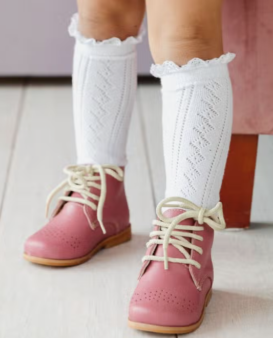 White Fancy Lace Top Knee High Socks