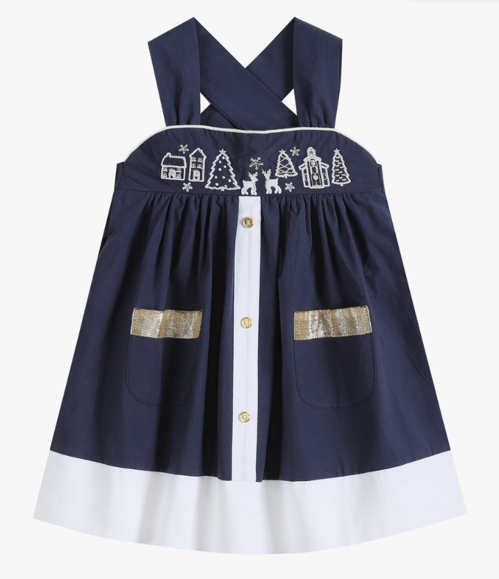 Navy and Gold Christmas Scene Baby A-Line Dress