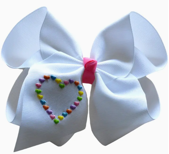 Candy Hearts Embroidered Bow