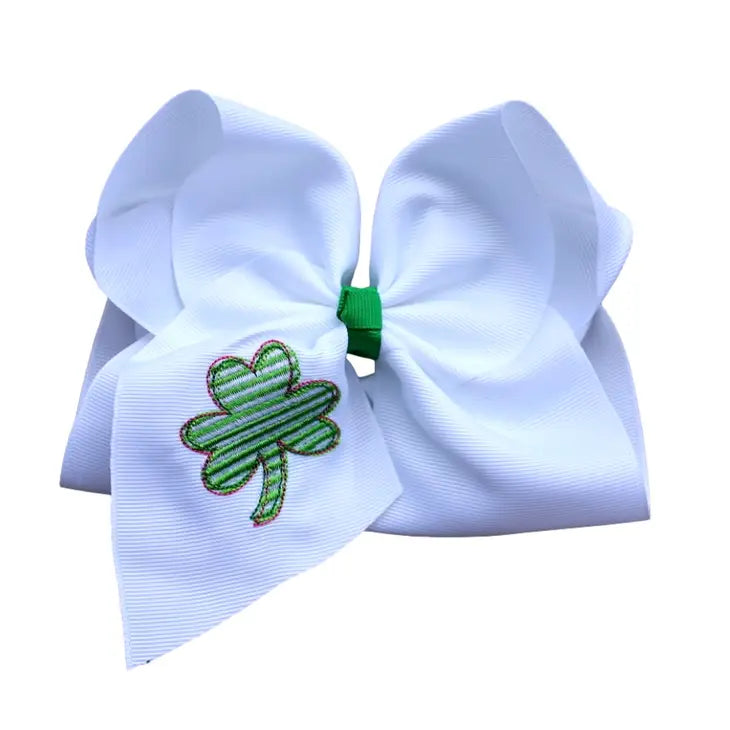 Striped Clover Embroidered Hair Bow