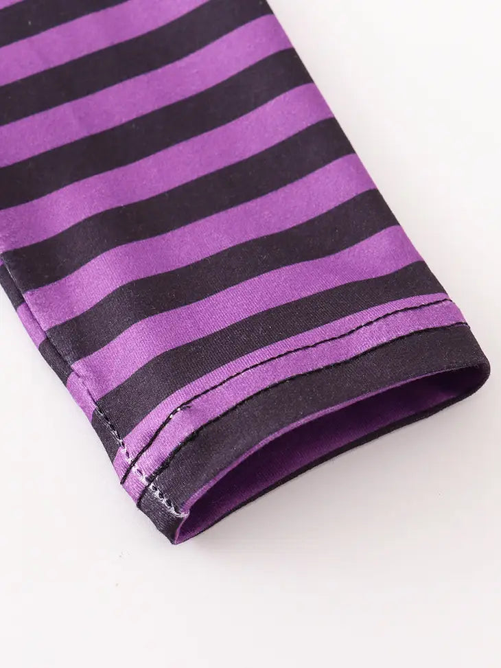 Purple Stripe Cat Applique 3pc Girl Dress Socks Bag Set
