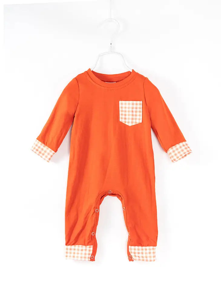 Orange Plaid Baby Boy Romper