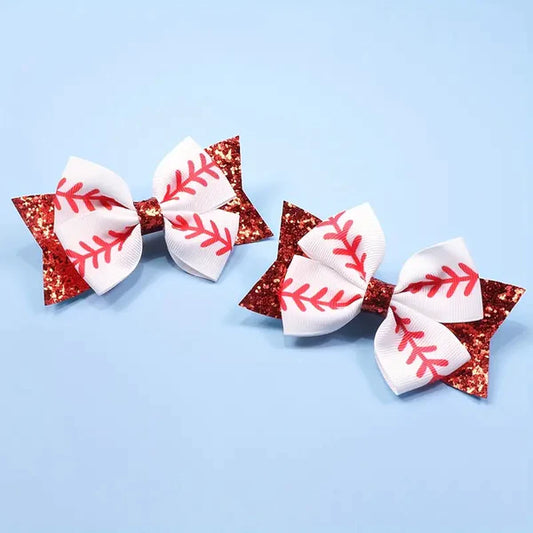 Baseball Red Glitter Bows (set of 2)