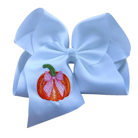 Pumpkin w/Pink Bow Hair Bow