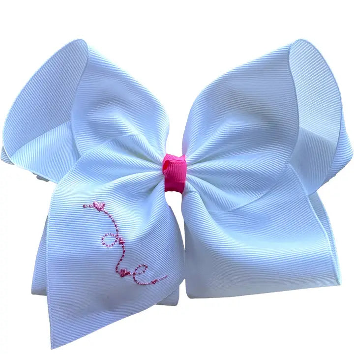 Dainty Hearts Embroidered Hair Bow