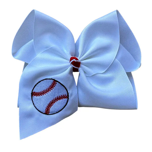 Baseball Embroidered Bow | Alligator Clip