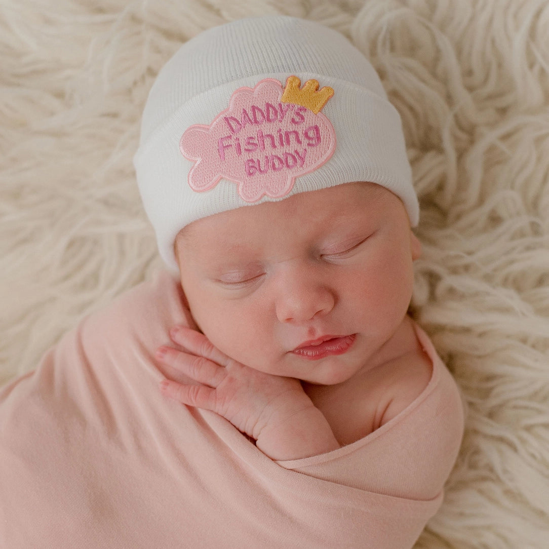 Pink Daddy'S Fishing Newborn Girl Hospital Hat - Boy or Girl