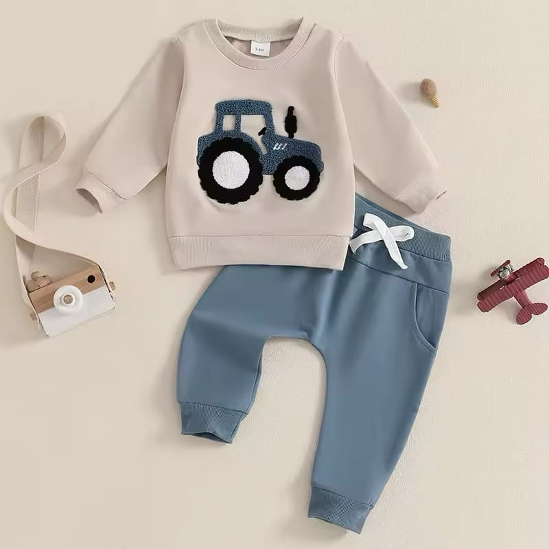 Blue French Knot Tractor Jogger Set