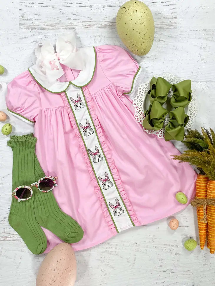 Pink Embroidered Bunny Dress