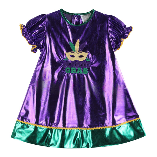 Purple Mardi Gras Applique Bishop Dress (SIZE 3)