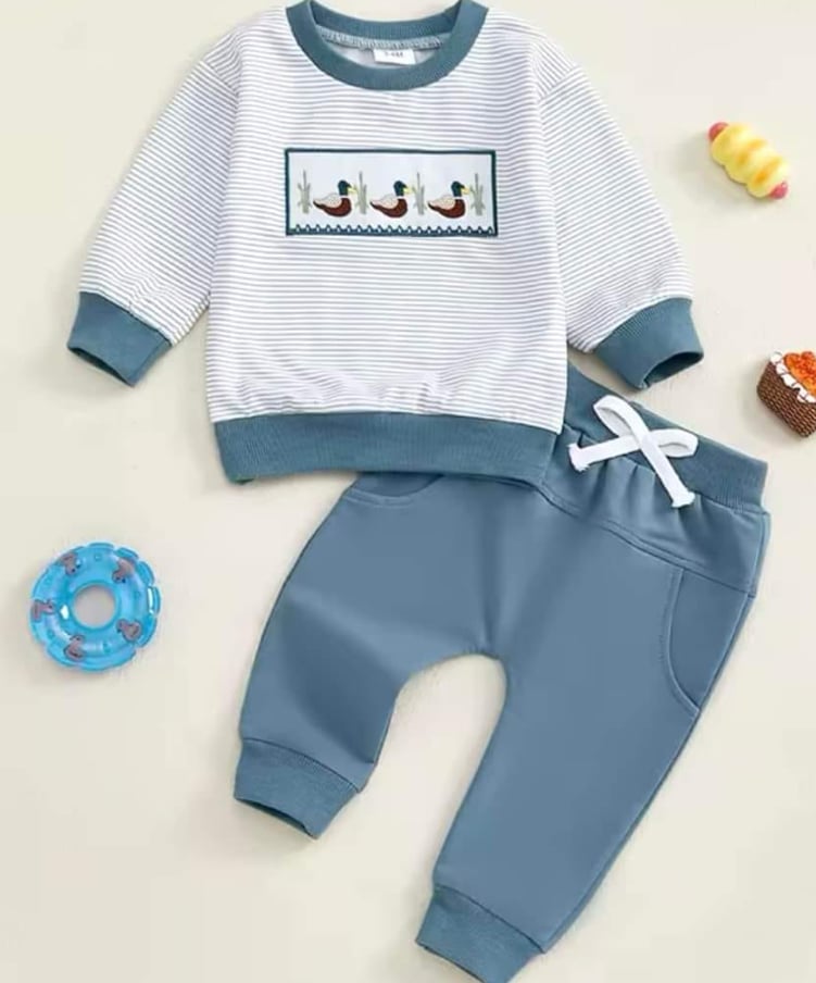 Puddle Ducks Blue Stripe Boy Set