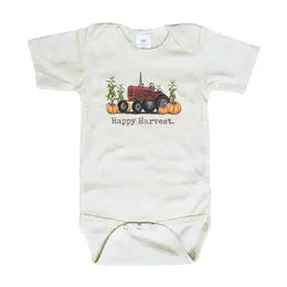 Happy Harvest Tractor Baby Beige Body Suit