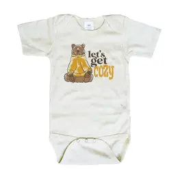 Let's Get Cozy Woodland Bear Beige Baby Body Suit