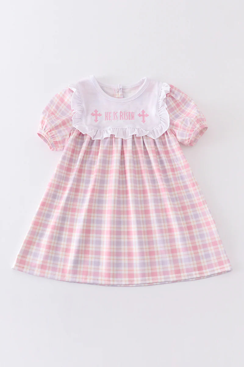 Pink Plaid He is Risen Dress