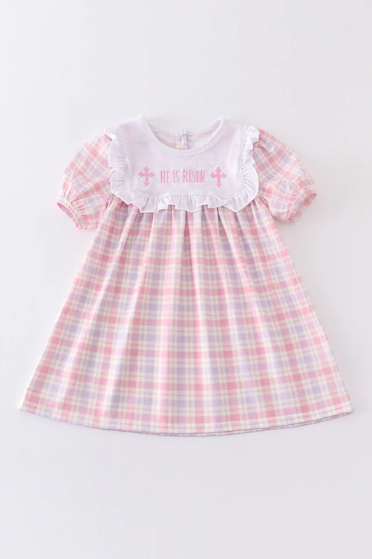 Pink Plaid He is Risen Dress